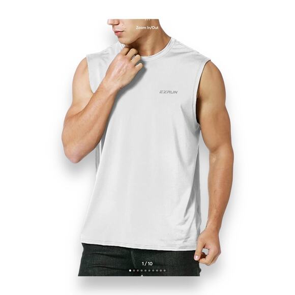 EZRUN Mens Big & Tall Sleeveless Performance Muscle Tank, White, size 5XLT - Picture 10 of 13